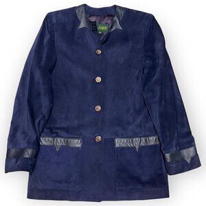 Vintage 90s Genuine LEATHER Suede DANIER Luxury Designer Blue Jacket - Womens XS